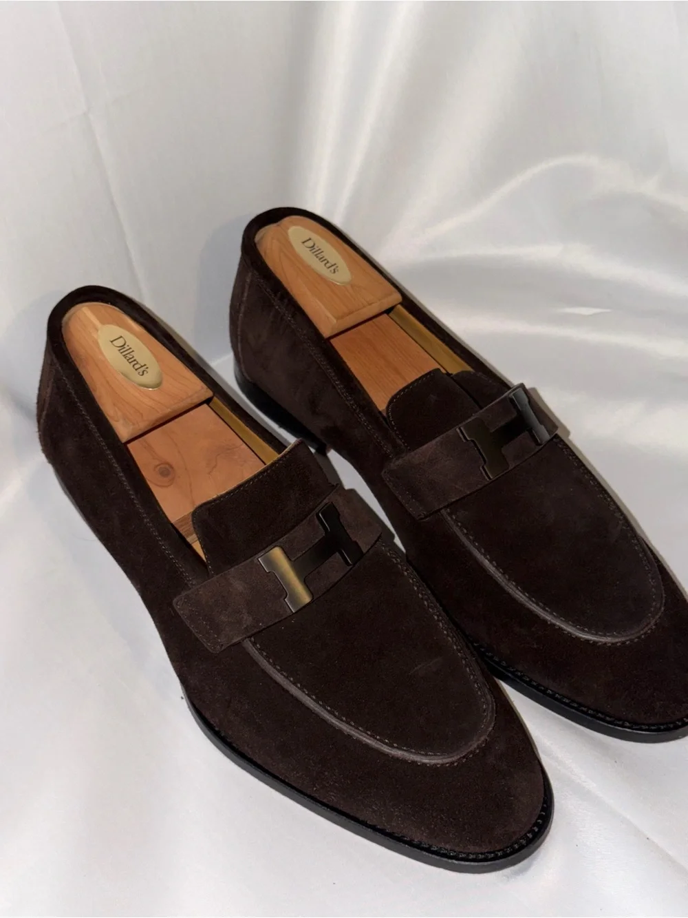 Hermes Men's Suede Loafers in Dark Brown with Metal H Buckle - Honore loafer